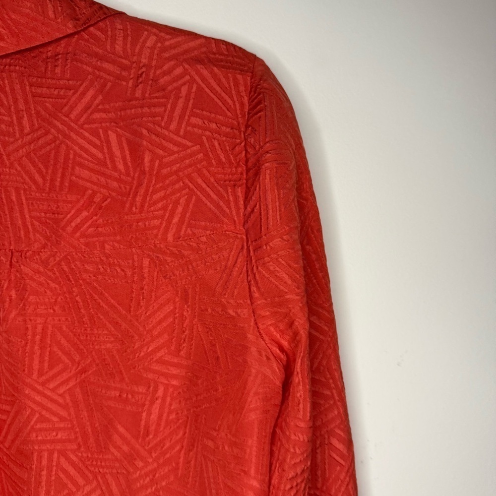 DVF Seanna 100% Silk Orange Geometric Hatch Printed Collar Career Shirt Dress - Picture 7 of 11